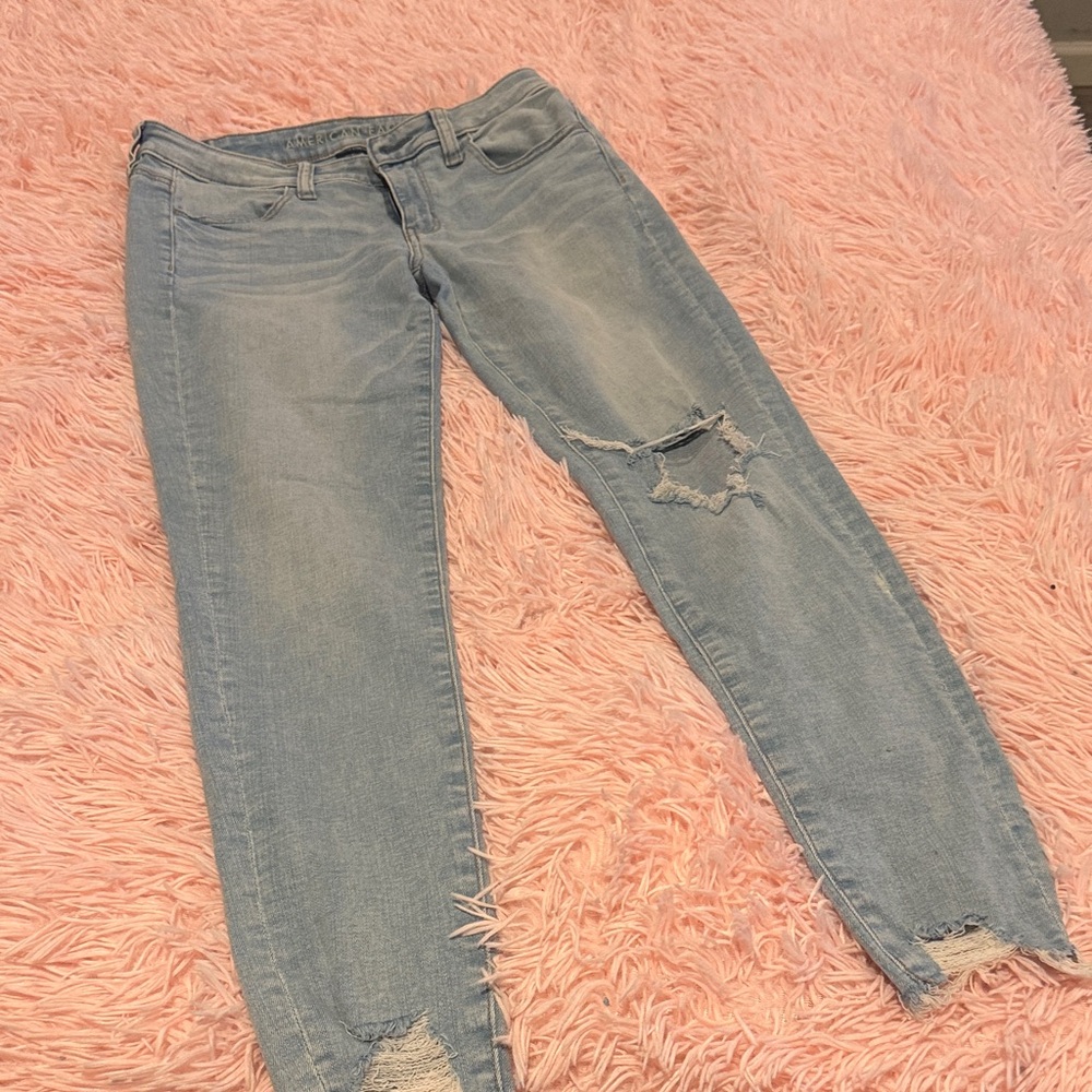 American Eagle Outfitters Light Blue Ripped Skinny Jeans